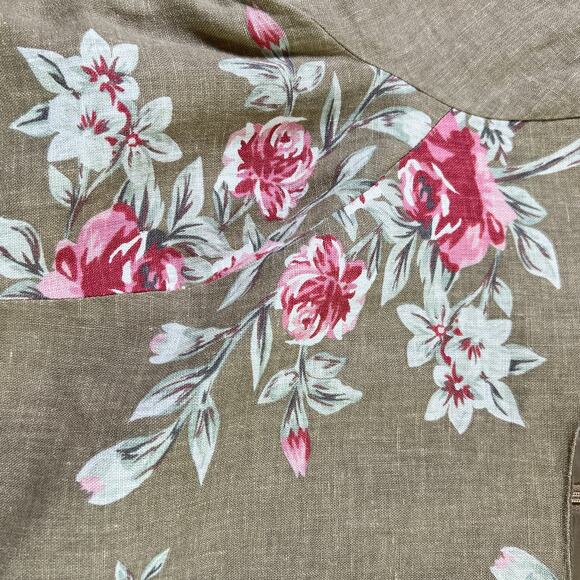 Vintage‎ Rose Bouquet Linen Blend Midi Sheath Dress Taupe Size 10 Cottage Church - Picture 3 of 5